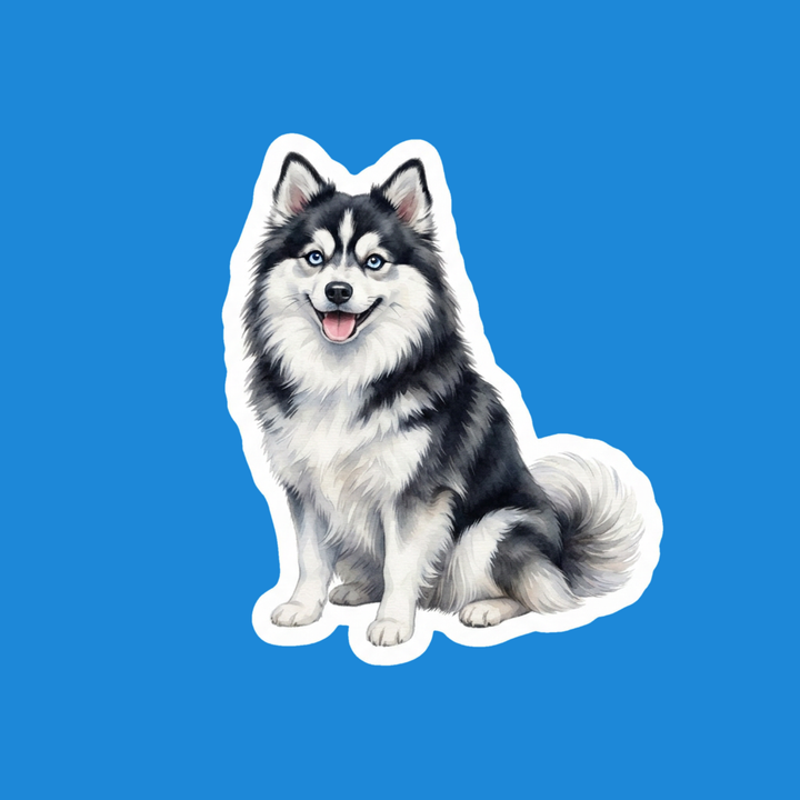 Pomsky Black and White watercolor die-cut vinyl sticker