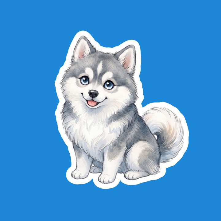 Pomsky Grey kawaii die-cut vinyl sticker