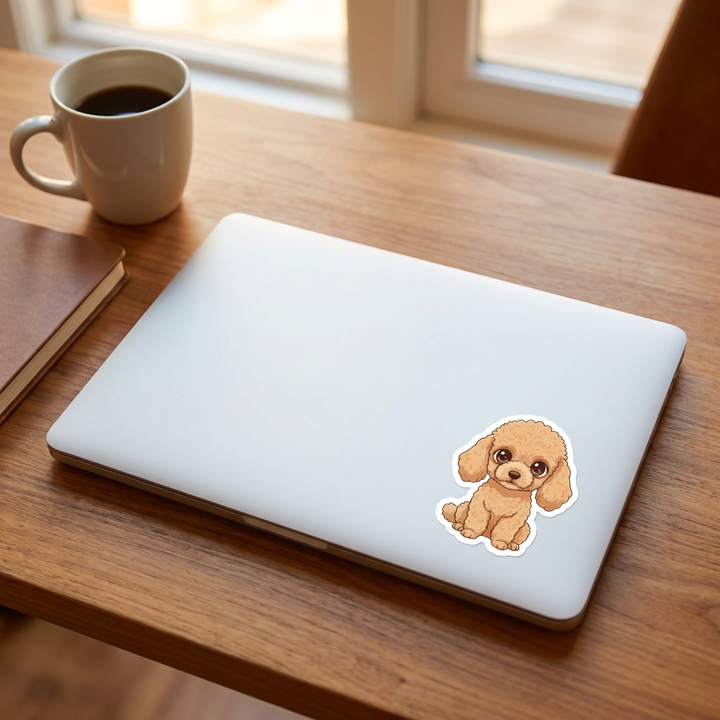 Poodle Apricot Kawaii Sticker on a laptop
