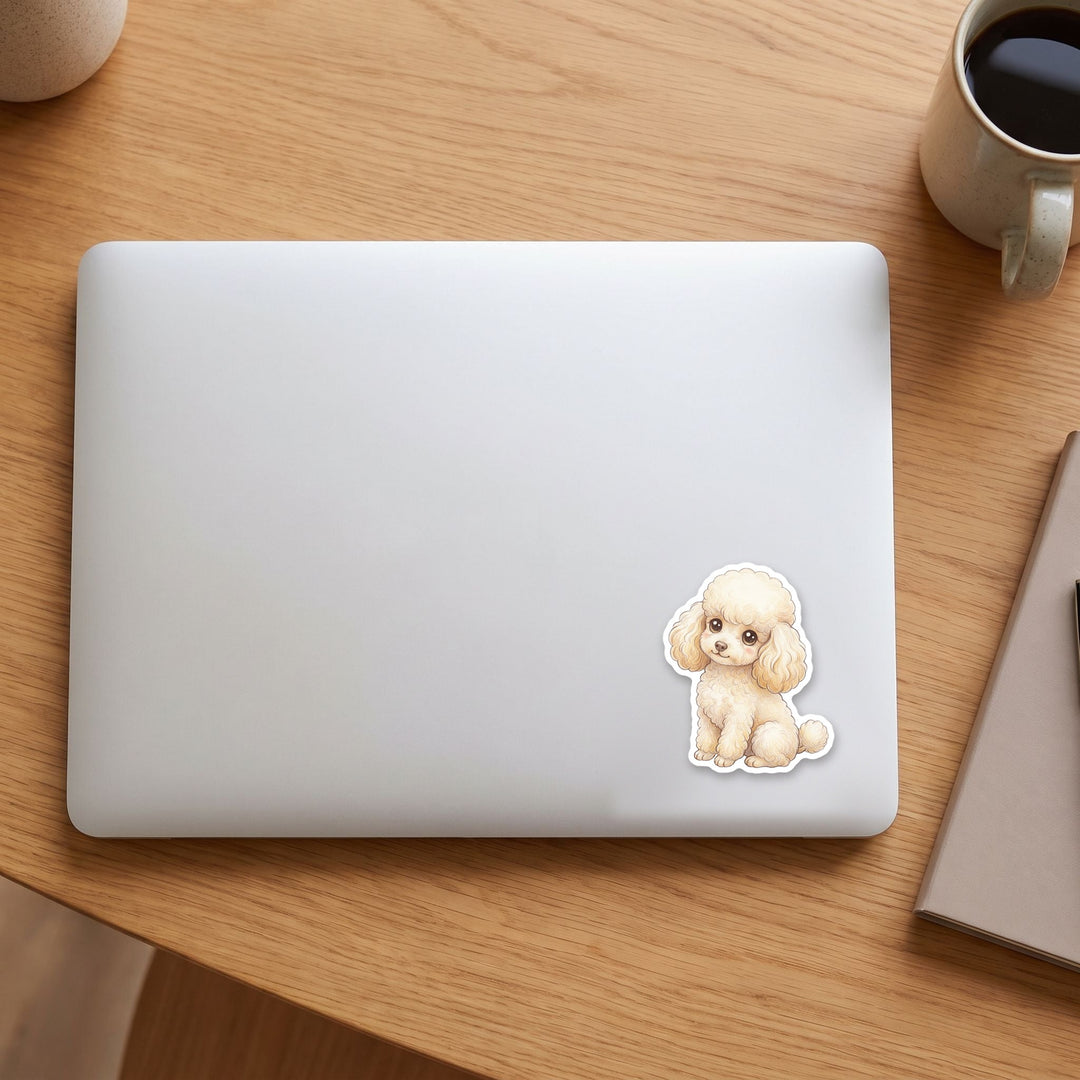Poodle Cream kawaii vinyl sticker on a laptop lid – Designs by Mysh