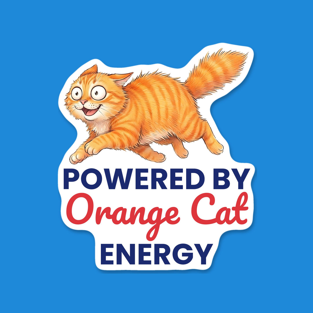 Powered By Orange Cat Energy orange tabby cat flexible fridge magnet – Designs by Mysh