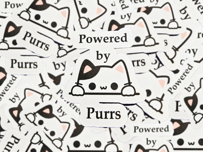 Powered by Purrs Cat Sticker, Cute Vinyl Kitty Decal, Cat Lover Gift, Kawaii Cat Sticker for Laptop, Water Bottle, or Planner