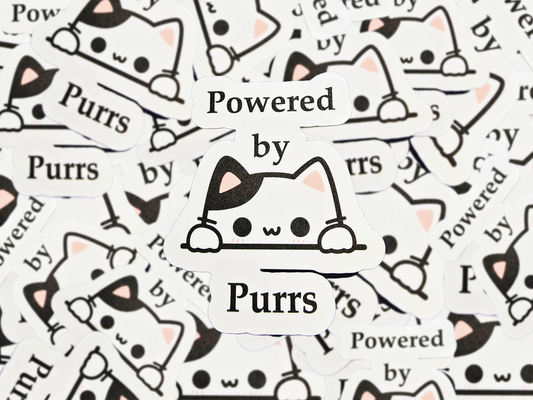 Powered by Purrs Cat Sticker, Cute Vinyl Kitty Decal, Cat Lover Gift, Kawaii Cat Sticker for Laptop, Water Bottle, or Planner