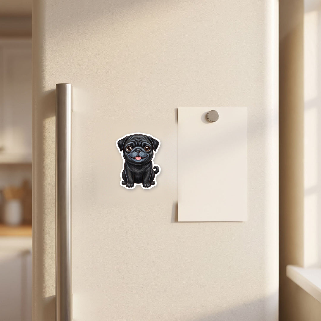 Pug Black kawaii magnet on a fridge – Designs by Mysh