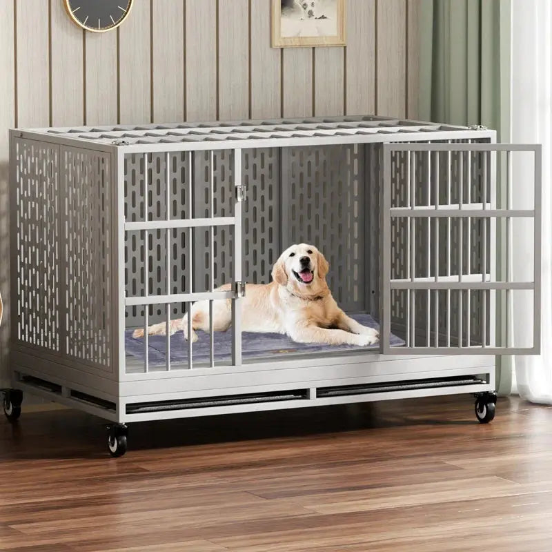 RERORD 48 Inch Heavy Duty Dog Crate with Wheels, Folding Metal Big Dog Cage Extra Large Dog Crate - Designs by Mysh