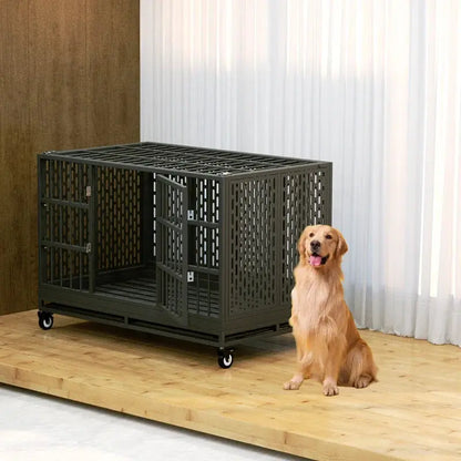 RERORD 48 Inch Heavy Duty Dog Crate with Wheels, Folding Metal Big Dog Cage Extra Large Dog Crate - Designs by Mysh