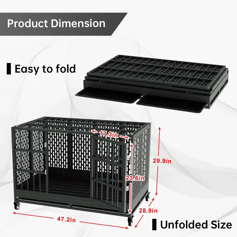 RERORD 48 Inch Heavy Duty Dog Crate with Wheels, Folding Metal Big Dog Cage Extra Large Dog Crate - Designs by Mysh