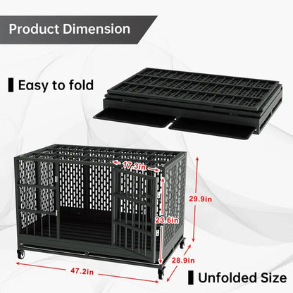 RERORD 48 Inch Heavy Duty Dog Crate with Wheels, Folding Metal Big Dog Cage Extra Large Dog Crate - Designs by Mysh