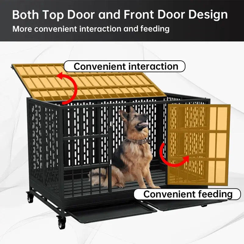 RERORD 48 Inch Heavy Duty Dog Crate with Wheels, Folding Metal Big Dog Cage Extra Large Dog Crate - Designs by Mysh