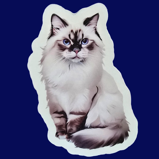 Sticker of a cat with blue eyes on a blue textured background