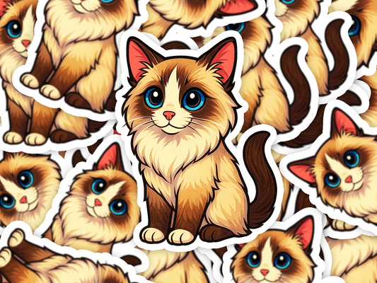 Ragdoll Cat Sticker, Chibi Kitty Vinyl Decal, Cute Cat Lover Gift, Waterproof Laptop Sticker