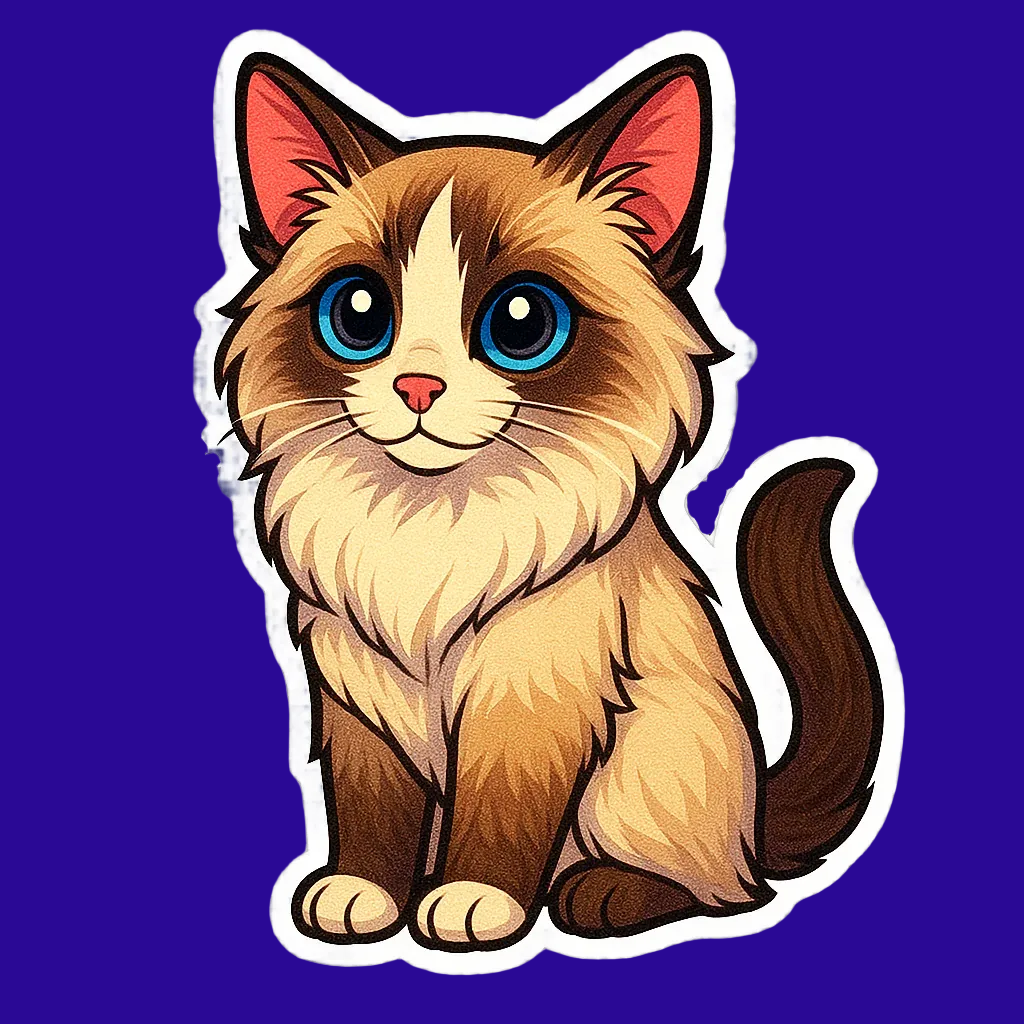Ragdoll Cat Magnet – 3" Die-Cut Fridge Magnet – Fluffy Blue-Eyed Ragdoll Cat Gift – Kawaii Cat Magnet for Cat Lovers - Designs by Mysh