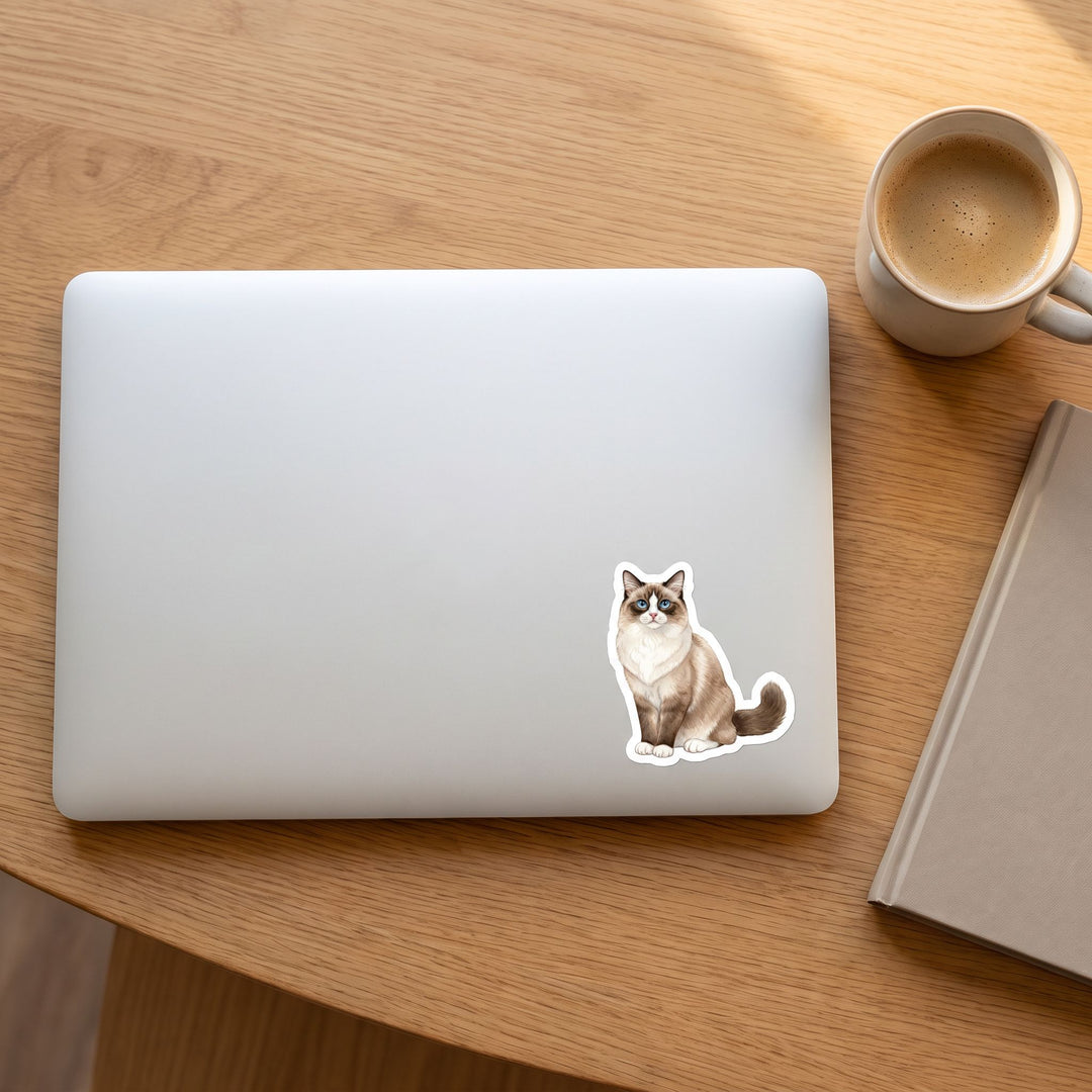 Ragdoll Seal Mitted Sticker on a laptop - Designs by Mysh