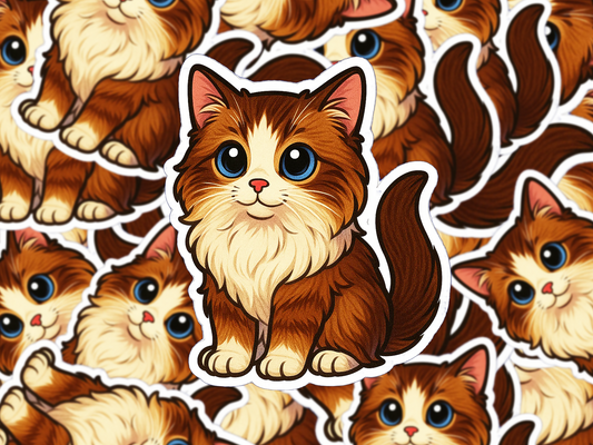 Ragamuffin Cat Sticker, Cute Chibi Cat Vinyl Decal, Fluffy Cat Lover Gift, Waterproof Laptop Sticker