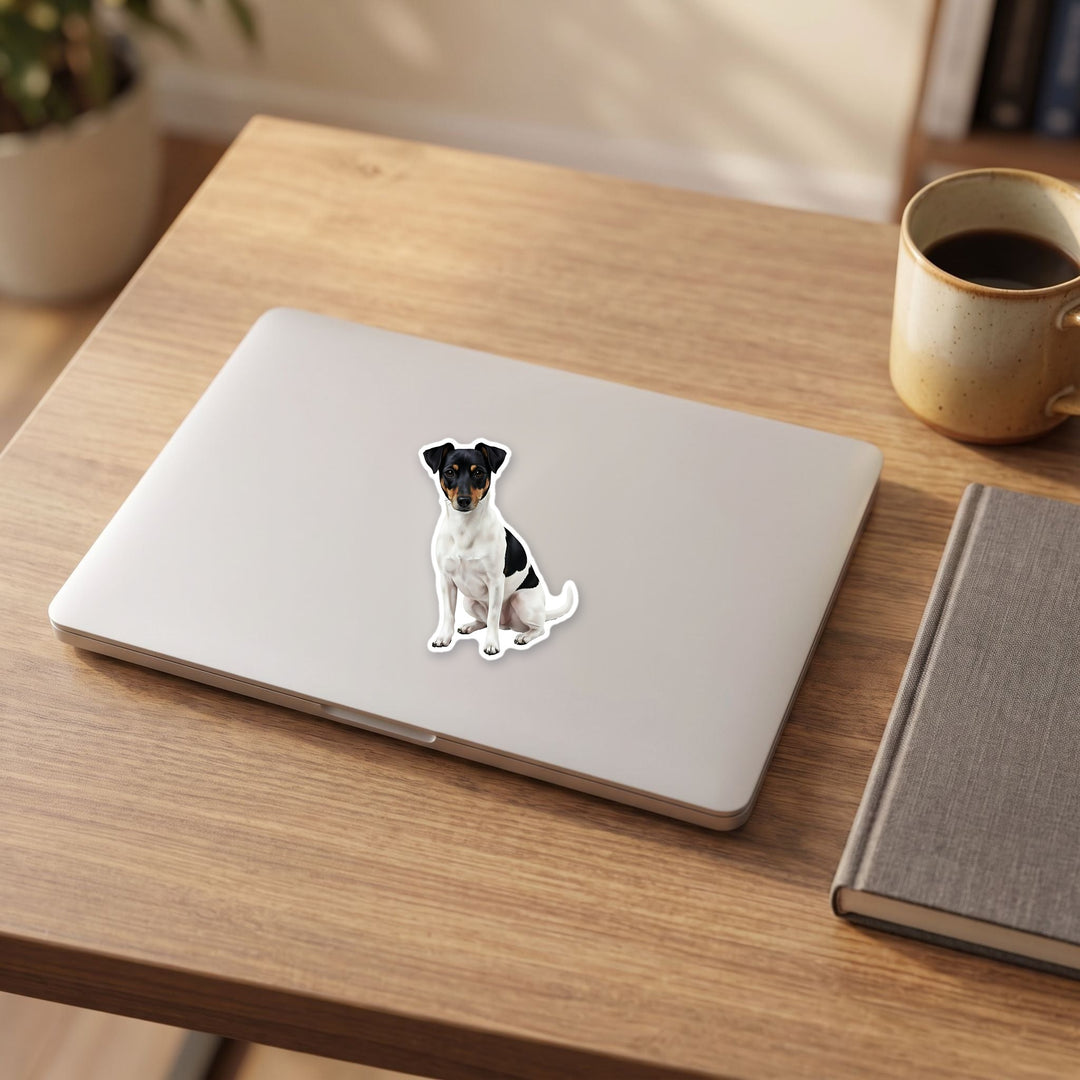 Rat Terrier Black Tricolor sticker on a laptop