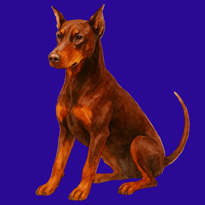 Artistic illustration of a brown dog sitting on a textured beige background