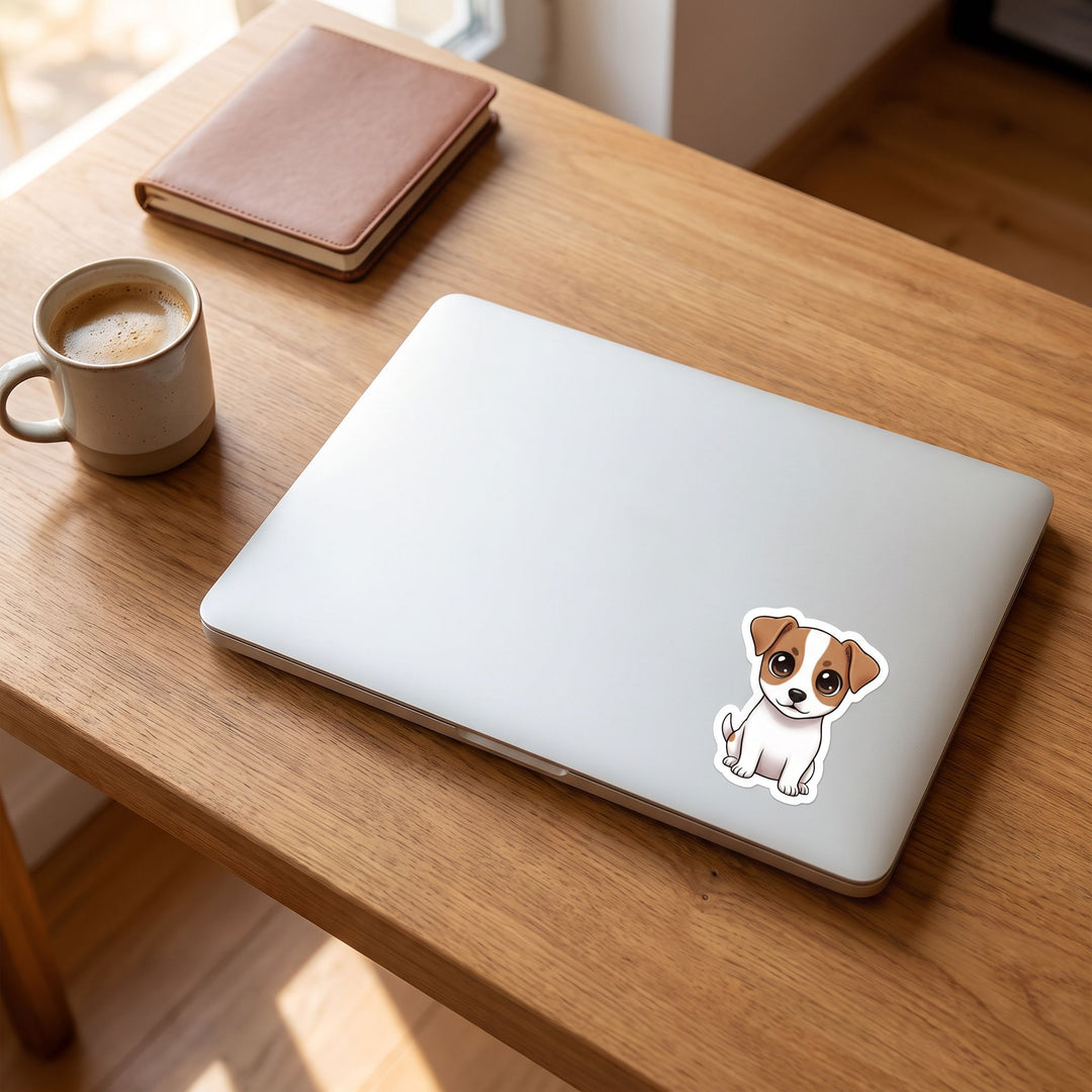 Russell Terrier Kawaii Sticker on a laptop