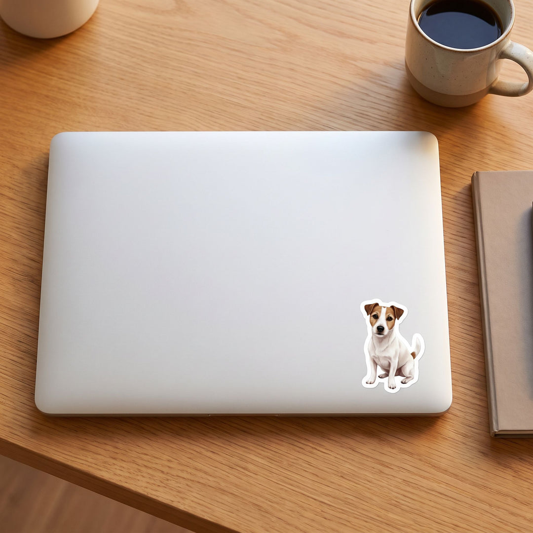 Russell Terrier Watercolor Sticker on a laptop