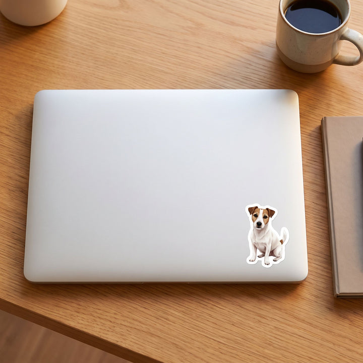Russell Terrier Watercolor Sticker on a laptop