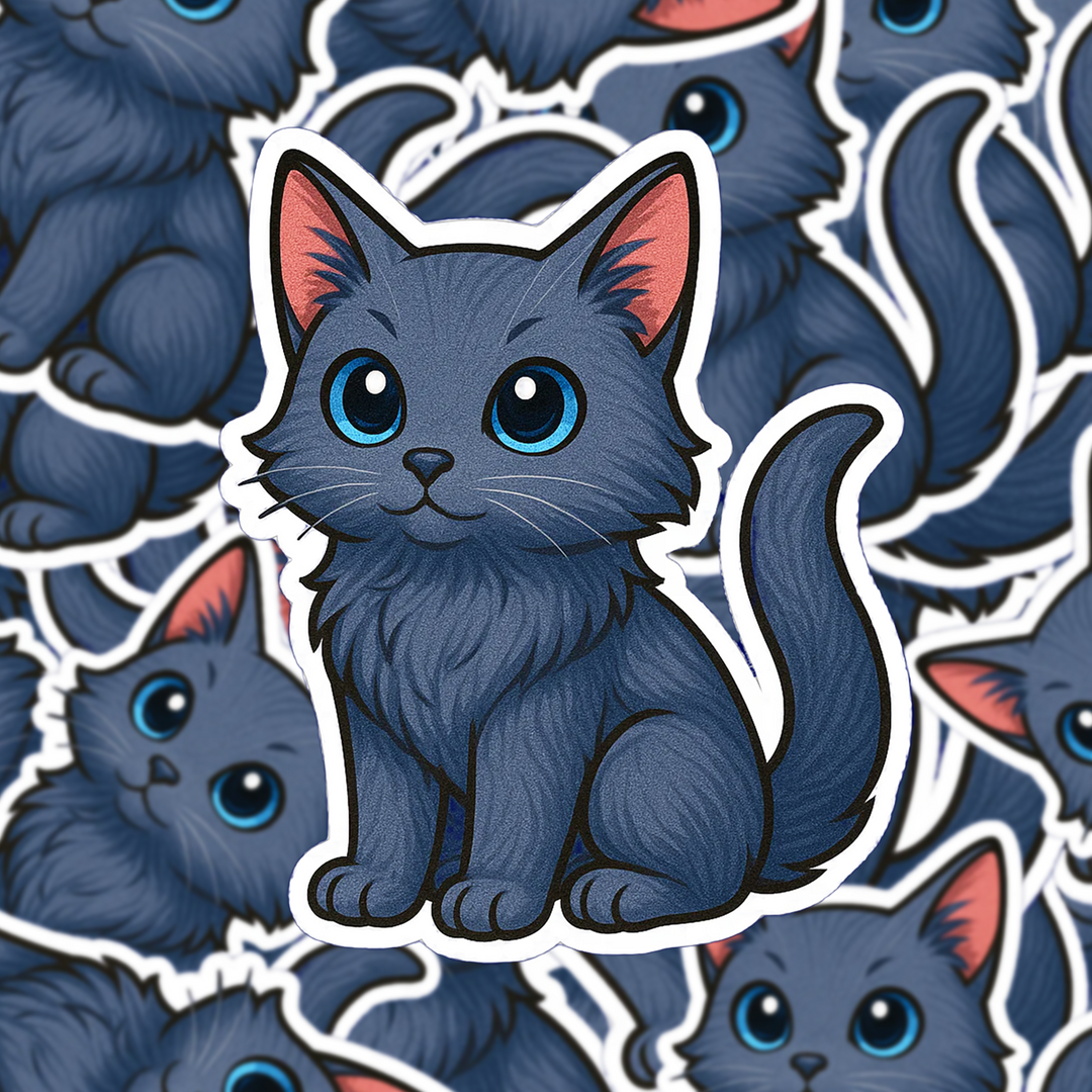 Russian Blue Cat Sticker, Chibi Blue Gray Cat Vinyl Decal, Cute Cat Lover Gift, Water-resistant Laptop Sticker - Designs by Mysh