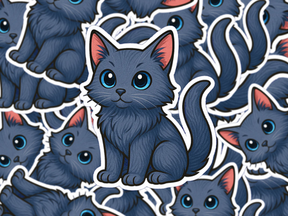 Russian Blue Cat Sticker, Chibi Blue Gray Cat Vinyl Decal, Cute Cat Lover Gift, Waterproof Laptop Sticker