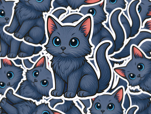 Russian Blue Cat Sticker, Chibi Blue Gray Cat Vinyl Decal, Cute Cat Lover Gift, Waterproof Laptop Sticker