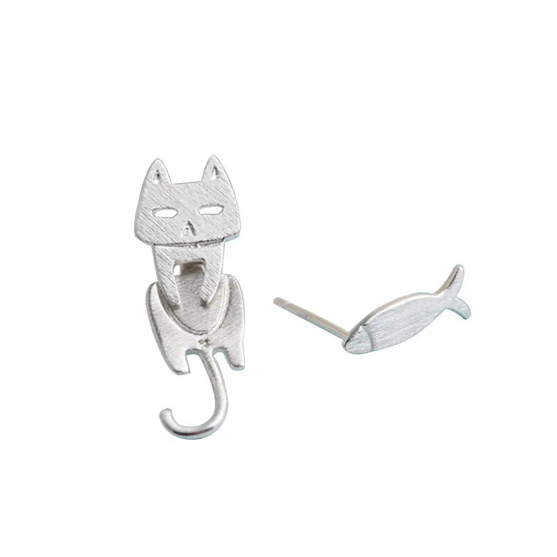 S925 Sterling Silver Fashion Detachable Cat Fish Pin Stud earrings - Designs by Mysh