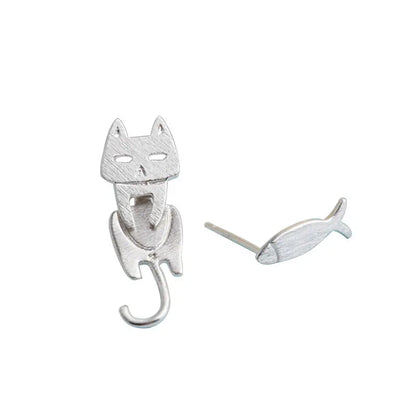 S925 Sterling Silver Fashion Detachable Cat Fish Pin Stud earrings - Designs by Mysh