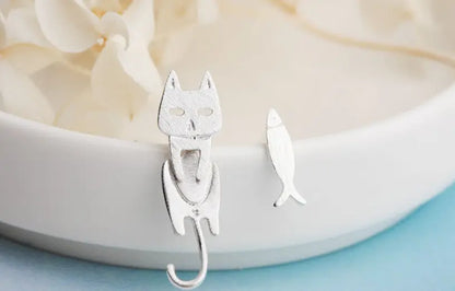 S925 Sterling Silver Fashion Detachable Cat Fish Pin Stud earrings - Designs by Mysh