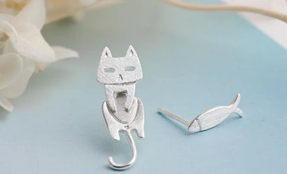 S925 Sterling Silver Fashion Detachable Cat Fish Pin Stud earrings - Designs by Mysh