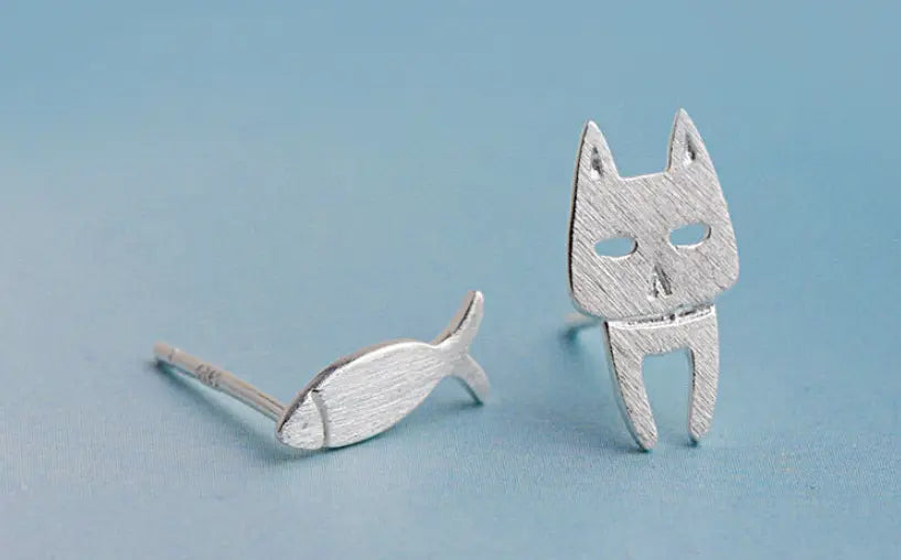 S925 Sterling Silver Fashion Detachable Cat Fish Pin Stud earrings - Designs by Mysh