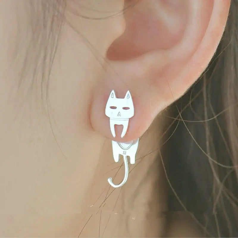 S925 Sterling Silver Fashion Detachable Cat Fish Pin Stud earrings - Designs by Mysh