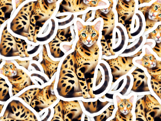 Savannah Cat Sticker, Exotic Cat Breed Vinyl Decal, Waterproof Sticker for Laptop, Water Bottle, Journal, Pet Lover Gift