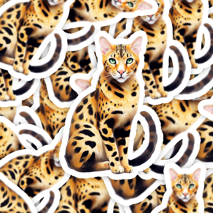 Savannah Cat Sticker, Exotic Cat Breed Vinyl Decal, Water-resistant Sticker for Laptop, Water Bottle, Journal, Pet Lover Gift - Designs by Mysh