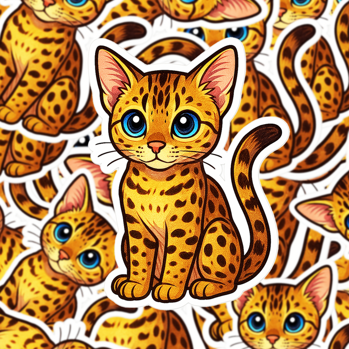 Savannah Cat Sticker, Exotic Spotted Cat Decal, Cute Vinyl Cat Sticker, Gift for Cat Lovers - Designs by Mysh