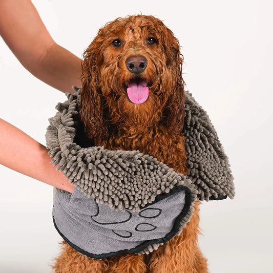 Shammy Dog Towels for Drying Dogs - Heavy Duty Soft Microfiber Bath Towel - Super Absorbent, Quick Drying, & Machine Washable - Must Have Dog & Cat Bathing Supplies | Grey 13X31 - Designs by Mysh