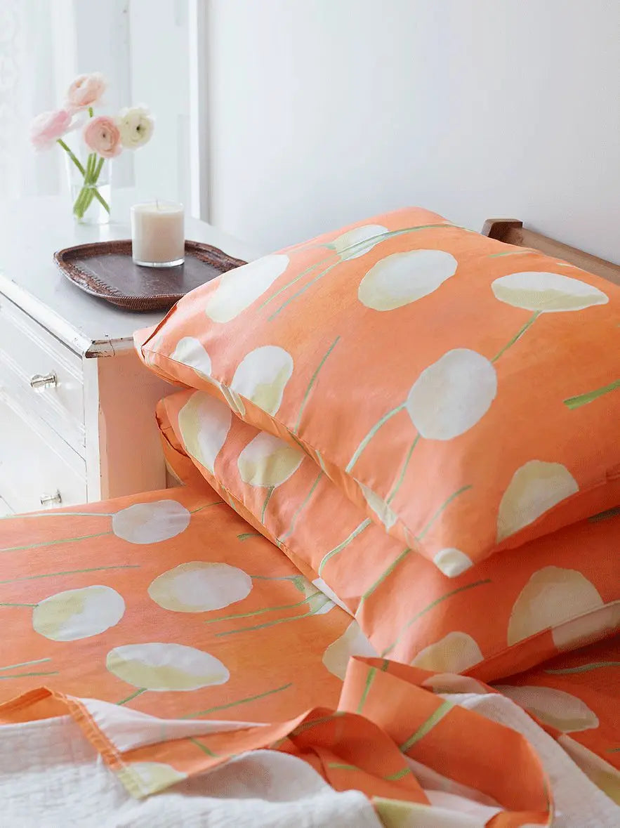 Sheet Set: Cream Flowers on Orange - Designs by Mysh