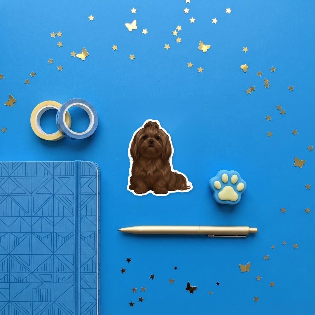 Shih Tzu Chocolate magnet flat lay with stationery