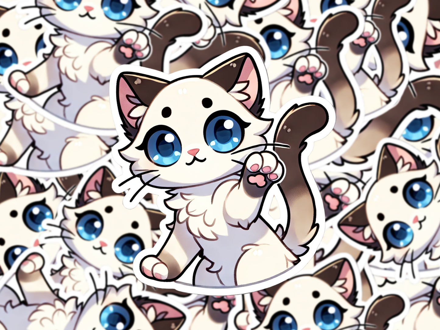 Siamese Cat Sticker, Cute Cartoon Cat Decal, Waterproof Vinyl Sticker, Laptop & Journal Decor, Gift for Cat Lovers, Pet Sticker