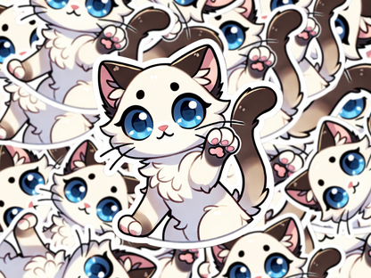 Siamese Cat Sticker, Cute Cartoon Cat Decal, Waterproof Vinyl Sticker, Laptop & Journal Decor, Gift for Cat Lovers, Pet Sticker