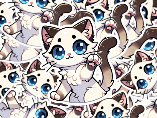 Siamese Cat Sticker, Cute Cartoon Cat Decal, Waterproof Vinyl Sticker, Laptop & Journal Decor, Gift for Cat Lovers, Pet Sticker