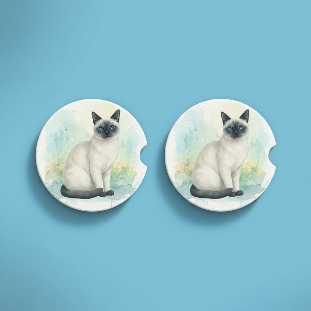 Siamese Blue Point Watercolor Style – Ceramic Car Coasters - Designs by Mysh