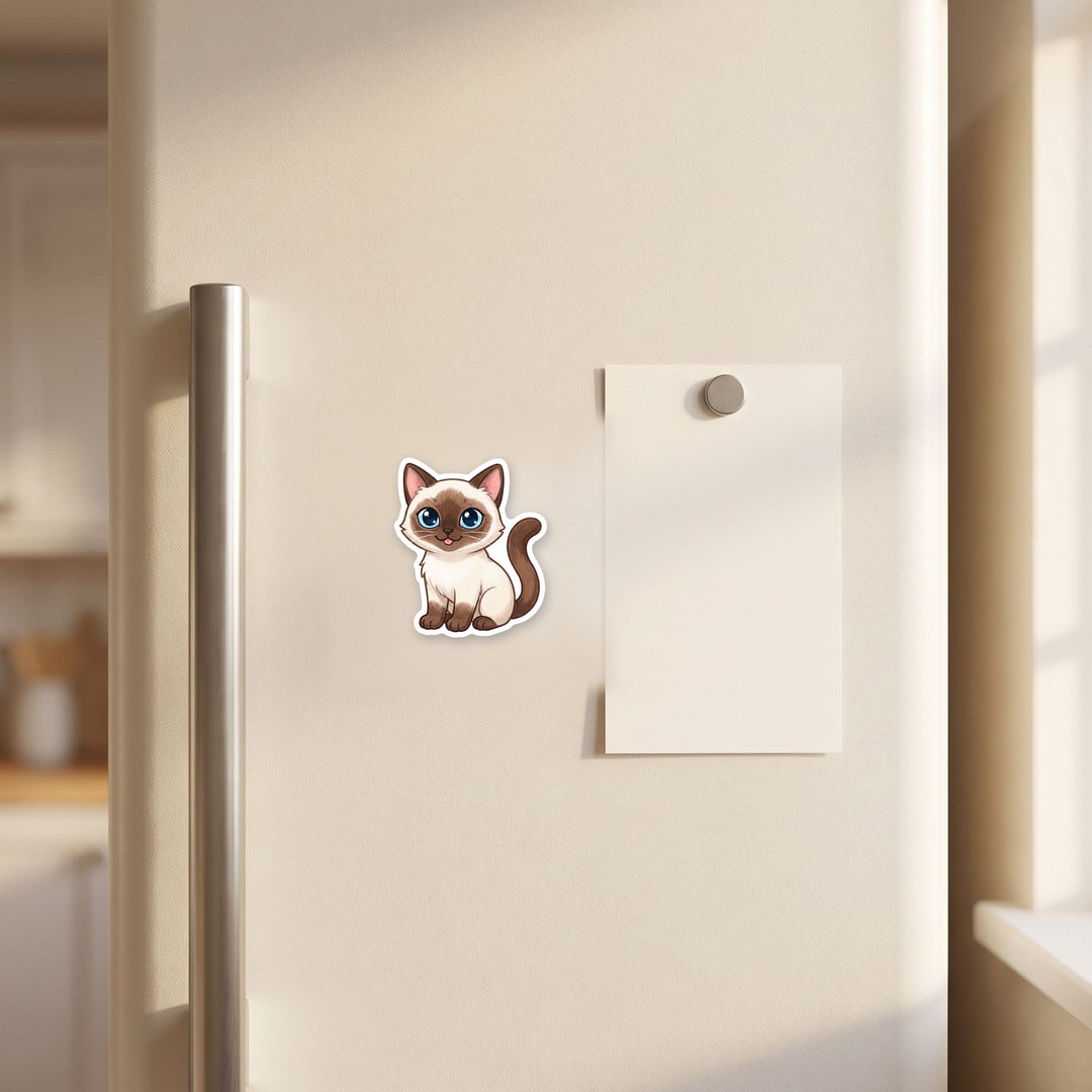 Siamese Chocolate Point Cat kawaii magnet on a fridge – Designs by Mysh