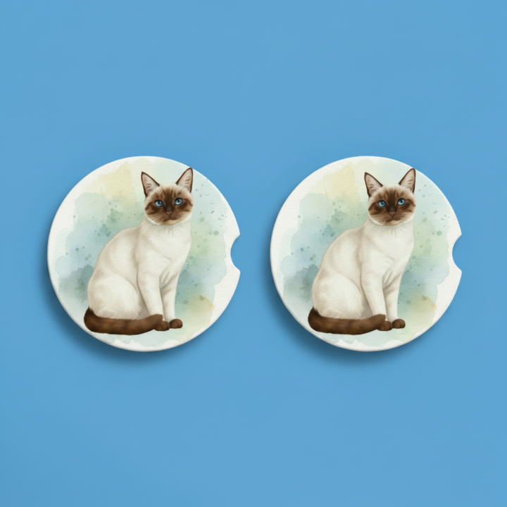 Siamese Chocolate Point Watercolor Style – Ceramic Car Coasters - Designs by Mysh