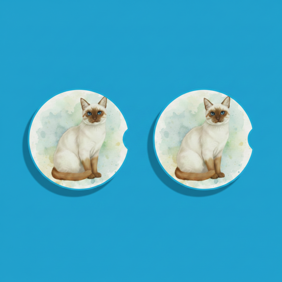 Siamese Color Point Watercolor Style – Ceramic Car Coasters - Designs by Mysh