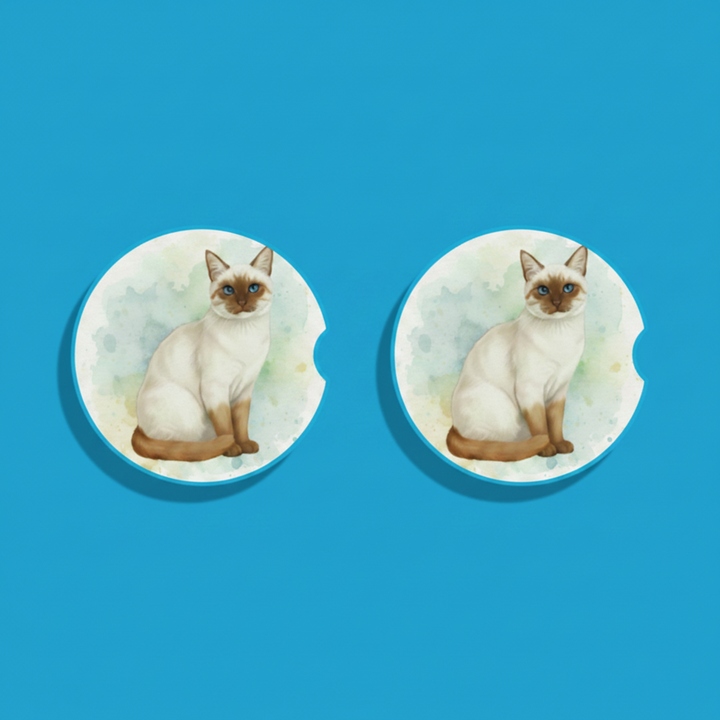 Siamese Color Point Watercolor Style – Ceramic Car Coasters - Designs by Mysh
