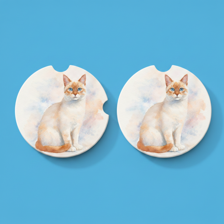 Siamese Flame Point Ceramic Car Coasters - Designs by Mysh