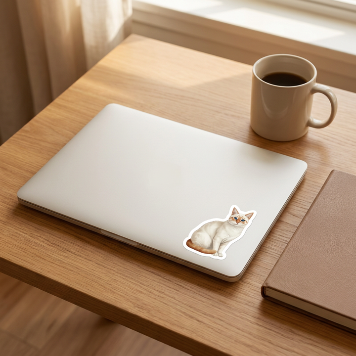 Siamese Flame Point watercolor vinyl sticker on a laptop lid – Designs by Mysh