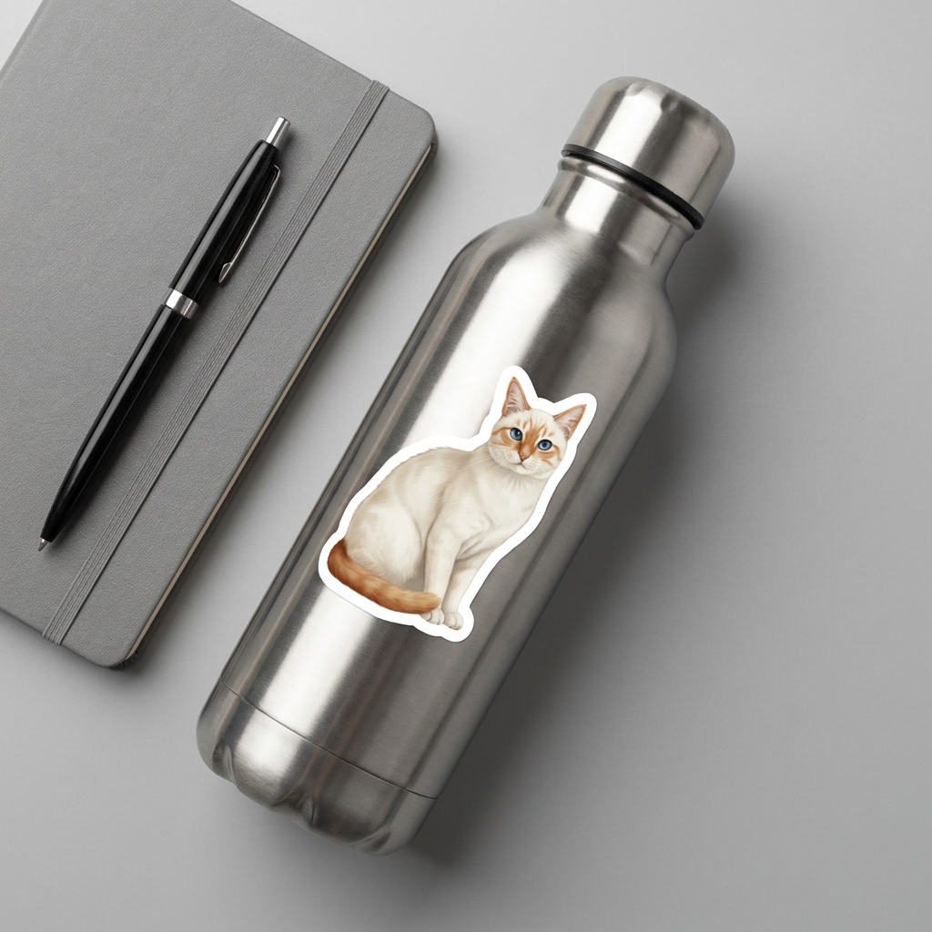 Siamese Flame Point watercolor vinyl sticker on a stainless water bottle – Designs by Mysh