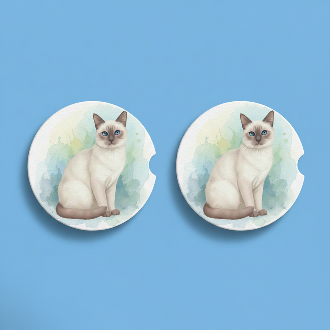 Siamese Lilac Point Watercolor Style – Ceramic Car Coasters - Designs by Mysh